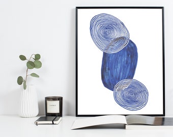 Abstract Watercolor Poster | Circles Print | Nordic Decor | Abstract Poster | Blue Shapes Poster | Watercolor Wall Art | Royal Blue Poster