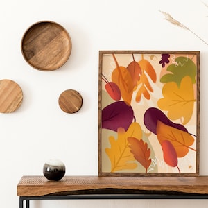 Póster de hojas coloridas / Póster de otoño / Póster de hojas de otoño / Decoración escandinava / Impresión de hojas / Impresión de Acción de Gracias / Póster de la naturaleza