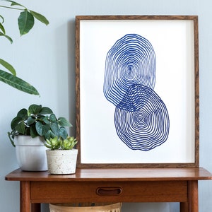 Les Cercles Blue Line Art, Navy Blue Wall Art, Line Drawing, Geometric Artwork, Simple Home Decor, Blue Minimal Art, Ocean Print, Wall decor