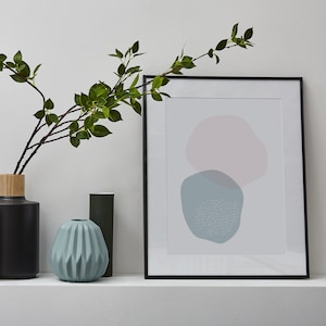 Arte abstracto pastel, Arte minimalista, Impresión escandinava, Decoración boho, Decoración abstracta de pared, Póster azul rosa, Arte del círculo azul, Póster Scandi