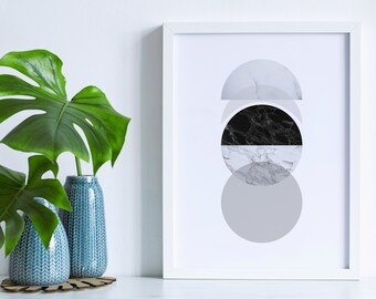 Phases of the Moon, Abstract Marble, Marble Print, Scandinavian Poster, Abstract Marble Art, White Marble Print, Room Art Geometric