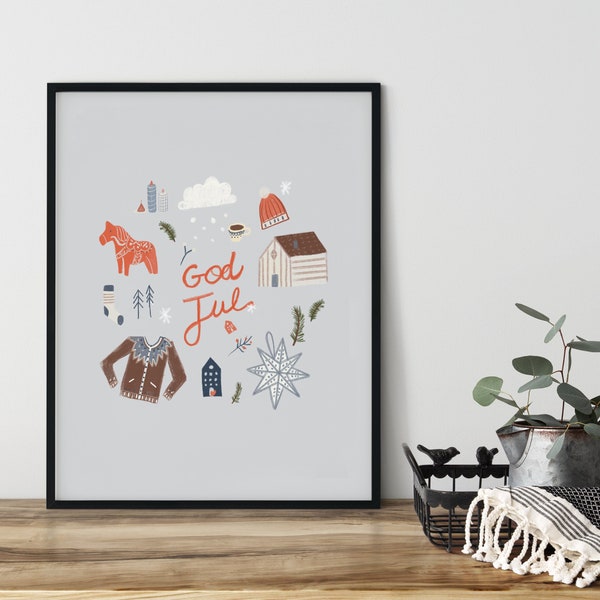 God Jul Poster, Holiday Poster, Gift For Christmas, Minimalist Christmas, Christmas Home Decor, Hygge Decor, Hygge Christmas, Winter Poster