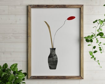 Poppy Flower, Scandinavian Print, Minimalist Print, Floral Poster, Botanical Poster, Red Poppy Flower, Flower Poster, Floral Artwork