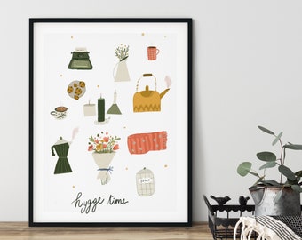 Hygge Time Poster, Typography Poster, Winter Poster, Scandi Decor, Nordic Art Print, Cute Poster, Kids Poster, Colorful Poster, Boho Print