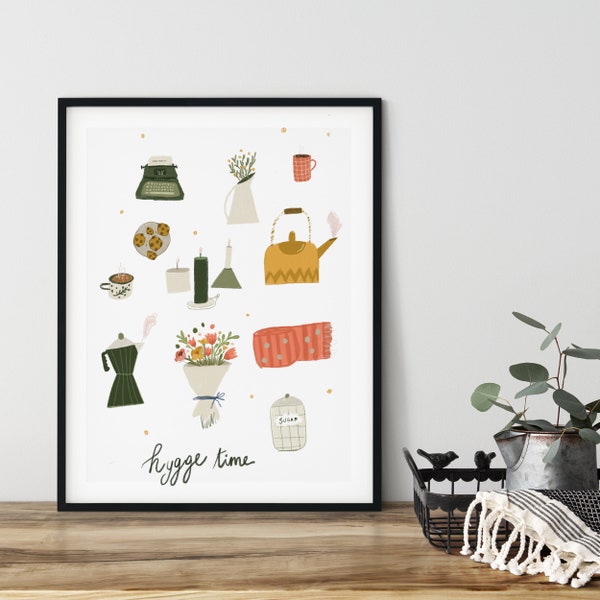 Hygge Time Poster, Typography Poster, Winter Poster, Scandi Decor, Nordic Art Print, Cute Poster, Kids Poster, Colorful Poster, Boho Print