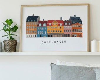 Copenhagen Print, Scandinavian Print, Illustration Print, Denmark, Travel Print, Architecture Print, Minimalist Print, Colorful Poster