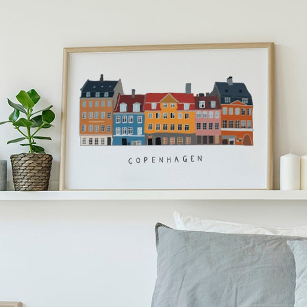 Nyhavn Copenhagen, Kopenhagen bunte Häuser, Dänemark, Scandi Style, Architektur Poster, Kunstdruck minimalistisch