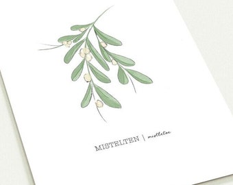 Mistletoe Christmas Greeting cards (packs of 10). Holiday Season. Scandinavian Nordic style card for Xmas gift or present. With envelopes