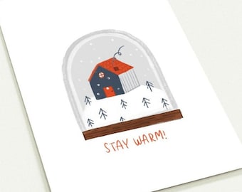 Stay Warm Christmas House Greeting cards (packs of 10). Holiday season. Danish hygge. Scandinavian Nordic style. Xmas. With envelopes