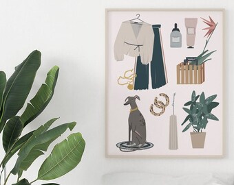 Fashion Accessoires Poster | Scandinavische | voor kunst aan de muur Illustratief Ontwerp Poster | Girly Fashion Kunst Kunst Instagram Art | Scandinavische Home Decor