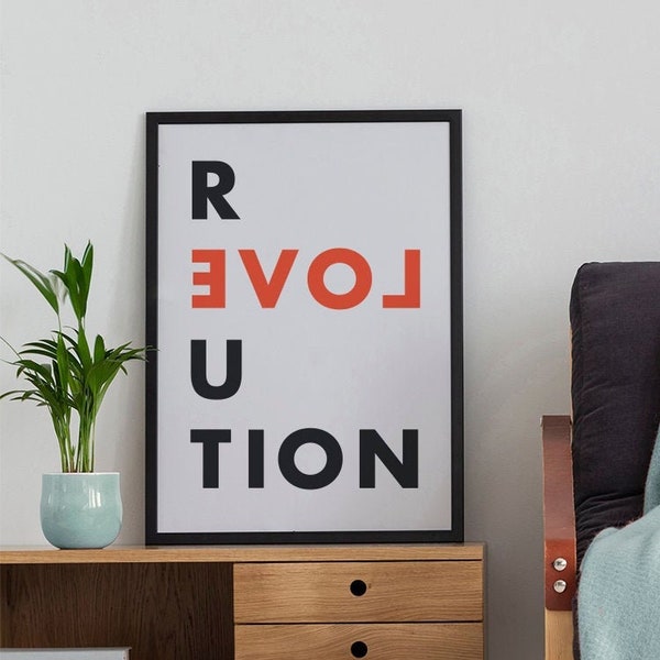 Love Revolution, Typography Poster, Minimalist Poster, Large Poster, Nordic Poster, Inspiring Quote, Typography Design, Love Print