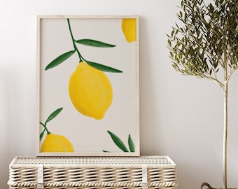 Lemons Poster, Lemon Art, Italy Poster, Lemon Decor, Vintage Poster, Minimalist Poster, Kitchen Art Print, Fruit Poster, Botanical Print