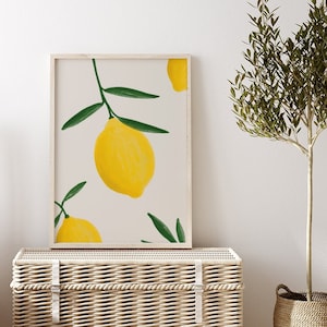 Lemons Poster, Lemon Art, Italy Poster, Lemon Decor, Vintage Poster, Minimalist Poster, Kitchen Art Print, Fruit Poster, Botanical Print