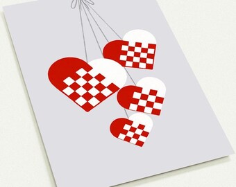 Hearts Christmas Greeting cards (packs of 10). Holiday season. Scandinavian Nordic style. Xmas. With envelopes. Christmas party Invitations