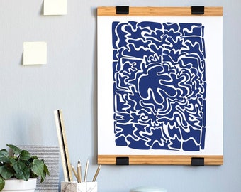 Puzzle Art, Minimalist Print, Blue Poster, Nordic Decor, Modern Wall Art, Scandinavian Print, Blue Abstract Background, Indigo Color