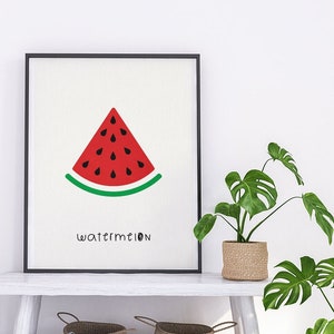 Arte de sandía, Rebanada de sandía, Póster de verano, Póster de frutas, Arte de frutas tropicales, Decoración de paredes de cocina, Decoración de comedor, Arte de vivero
