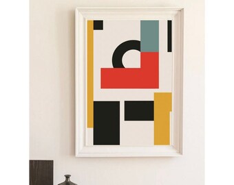 Bauhaus Poster, Abstracte Poster, Kleurrijke Kunst, Kleurrijke Vormen Poster, Office Print, Compositie, Abstract Print, Minimalistische Poster