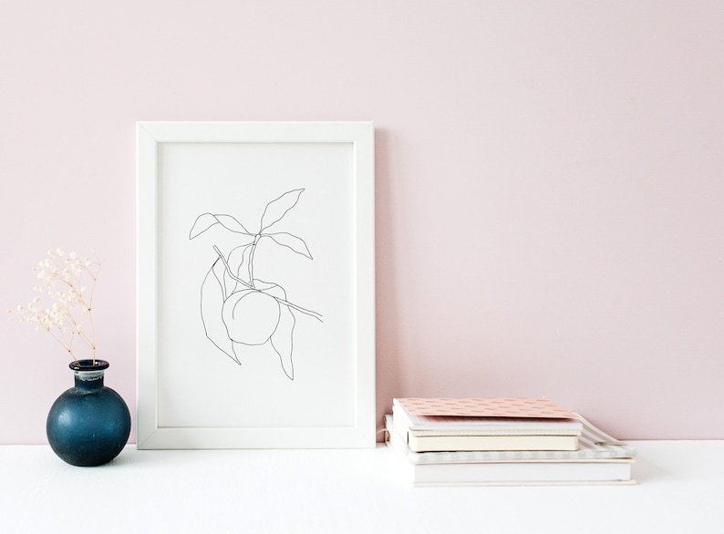 Peach Print, Minimalist Print, Line Art, Scandinavian Print, Line Drawing Print, Fruit Print, Botanical Print, Kitchen Poster, Peach Decor image 1