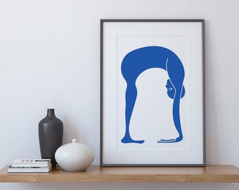 Uttanasana Yoga Pose, Yoga Poster, Yoga Wall Decor, Scandinavian Print, Minimalist Poster, Gift for Yoga Lover, Blue Poster, Modern Wall Art