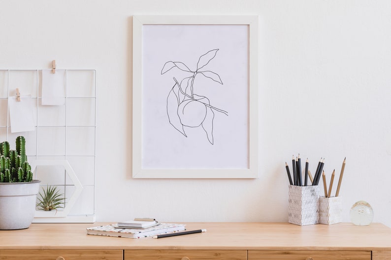 Peach Print, Minimalist Print, Line Art, Scandinavian Print, Line Drawing Print, Fruit Print, Botanical Print, Kitchen Poster, Peach Decor image 6