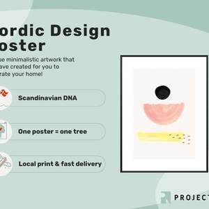 May include: A minimalist poster with a black circle, a pink half-circle, and a yellow rectangle on a white background. The poster is framed in black and has the text "PROJECT NORD" at the bottom.