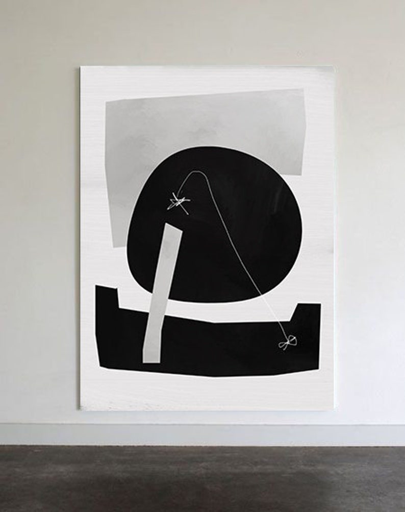 Puede incluir: Impresi&oacute;n de arte abstracto con un dise&ntilde;o en blanco y negro con un c&iacute;rculo negro grande y un rect&aacute;ngulo blanco. El fondo es blanco.