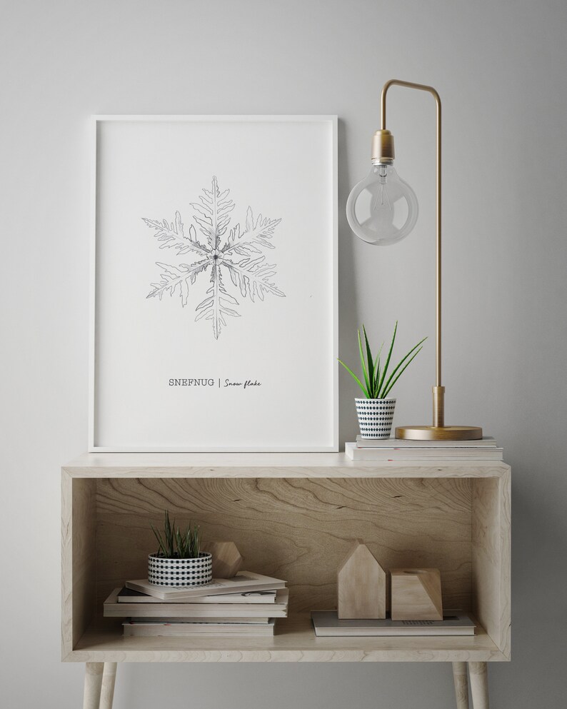 Snowflake Poster, Christmas Poster, Snowflake Art, Holiday Poster, Winter Poster, Snowflake Wall Decor, Minimalist Drawing, Nordic Poster image 3