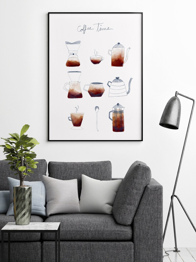 Coffee Time Poster, Coffee Kitchen Print, Coffee Illustration, Coffee Lovers Decor, Coffee Bar Sign, Coffee Shop Decor, Cafe Poster image 7