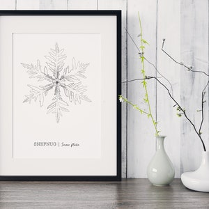 Snowflake Poster, Christmas Poster, Snowflake Art, Holiday Poster, Winter Poster, Snowflake Wall Decor, Minimalist Drawing, Nordic Poster