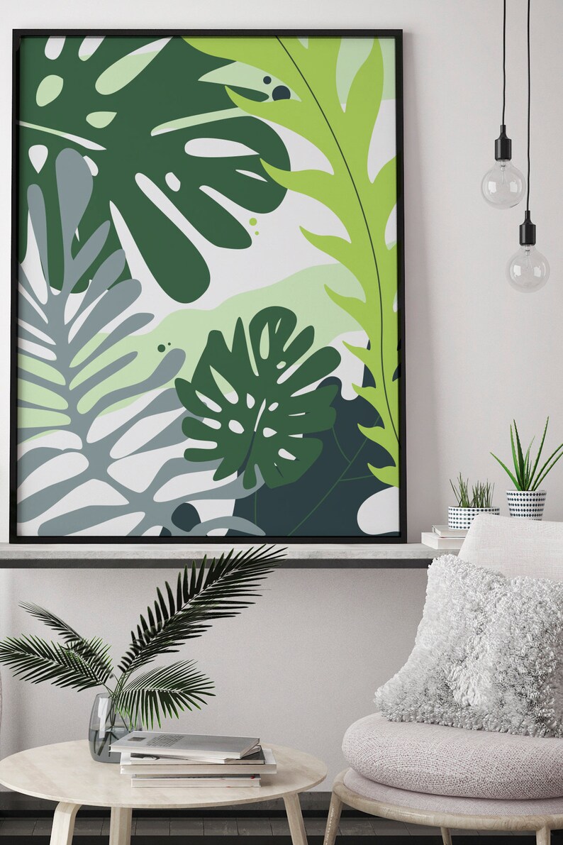 Tropical Leaves Poster Palm Leaf Wall Art Plant Home Decor Monstera Poster Botanical Art Jungle Leaves Art Green Wall Art image 6