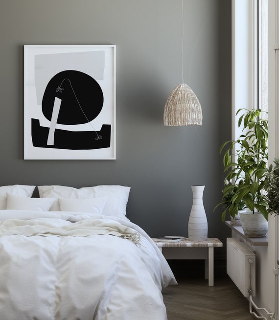 Night Sky Print, Geometric Poster Art, Moon Poster, Abstract Shapes Art, Shapes Poster, Modern Design Poster, Black White Print