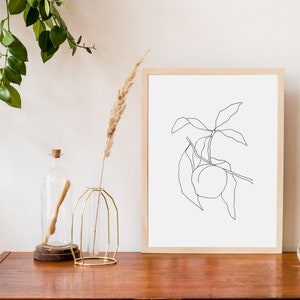 Peach Print, Minimalist Print, Line Art, Scandinavian Print, Line Drawing Print, Fruit Print, Botanical Print, Kitchen Poster, Peach Decor image 2
