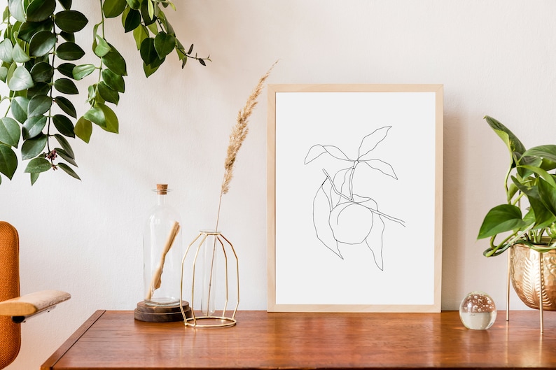 Peach Print, Minimalist Print, Line Art, Scandinavian Print, Line Drawing Print, Fruit Print, Botanical Print, Kitchen Poster, Peach Decor image 2