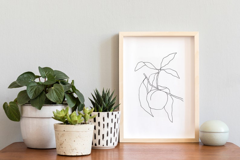 Peach Print, Minimalist Print, Line Art, Scandinavian Print, Line Drawing Print, Fruit Print, Botanical Print, Kitchen Poster, Peach Decor image 4