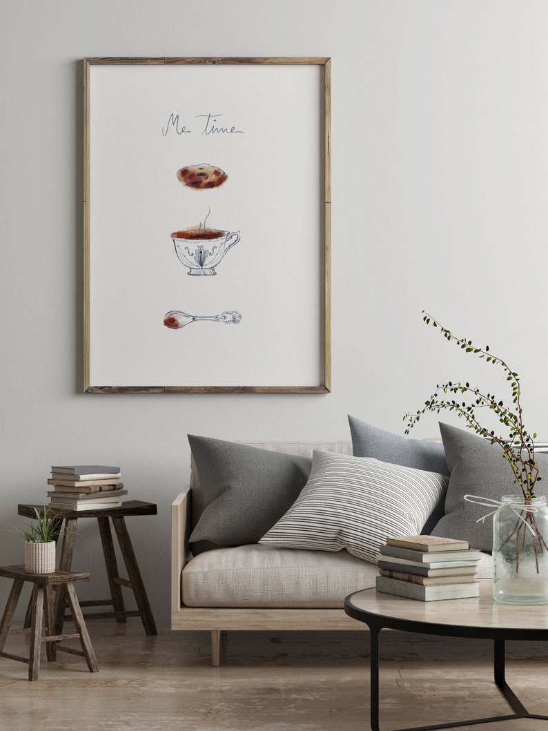 Me Time Poster, Coffee Kitchen Print, Coffee Cup Wall Art, Coffee Illustration, Kitchen Art Print, Cookie Art, Hygge Art, Minimalist Poster image 4