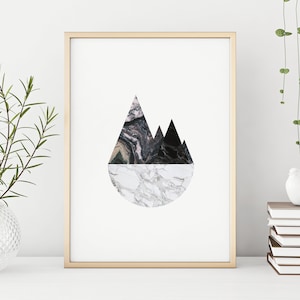Marble Mountains Poster, Marble Wall Decor, Abstract Artwork, Monochrome Poster, Black and White Art, Minimalist Mountain, Scandi Poster