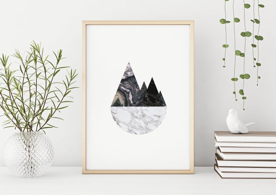 Marble Mountains Poster, Marble Wall Decor, Abstract Artwork, Monochrome Poster, Black and White Art, Minimalist Mountain, Scandi Poster