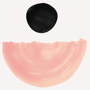 May include: Abstract art print featuring a black circle above a pink semi-circle.