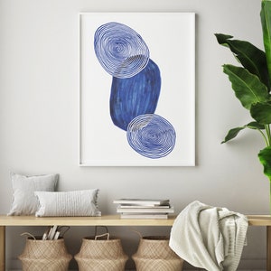 Abstracte Aquarel Poster Cirkels Print Nordic Decor Abstracte Poster Blauwe Vormen Poster Aquarel Kunst aan de muur Koningsblauwe Poster afbeelding 8