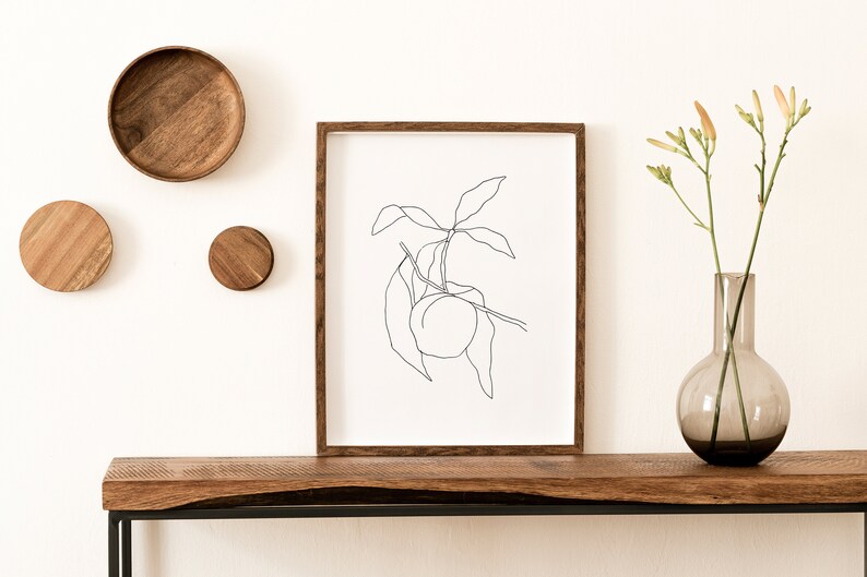 Peach Print, Minimalist Print, Line Art, Scandinavian Print, Line Drawing Print, Fruit Print, Botanical Print, Kitchen Poster, Peach Decor image 3