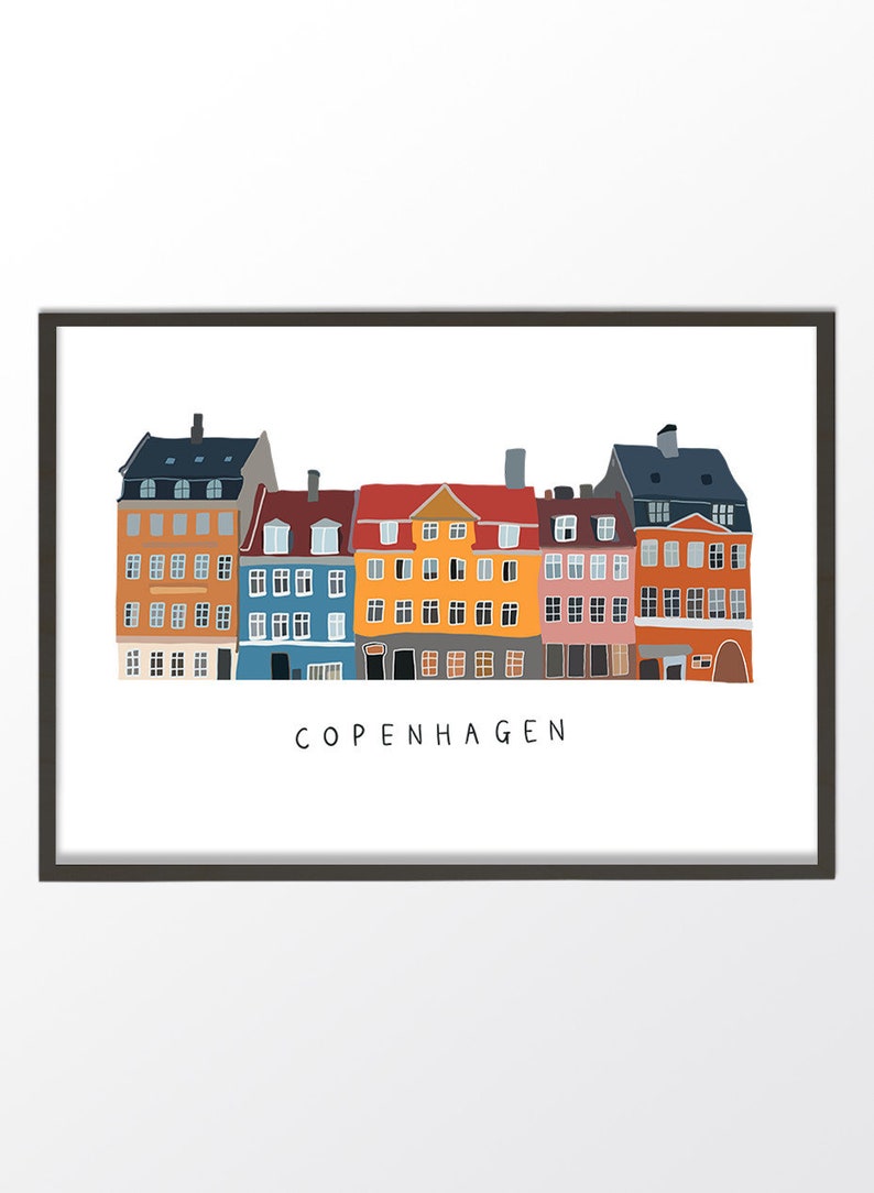 Copenhagen Print, Scandinavian Print, Illustration Print, Denmark, Travel Print, Architecture Print, Minimalist Print, Colorful Poster image 7