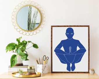 Malasana Yoga Pose Poster, Yoga Wall Decor, Scandinavian Print, Minimalist Poster, Gift for Yoga Lover, Blue Poster, Modern Wall Art
