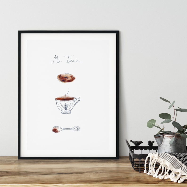 Me Time Poster, Coffee Kitchen Print, Coffee Cup Wall Art, Coffee Illustration, Kitchen Art Print, Cookie Art, Hygge Art, Minimalist Poster image 1