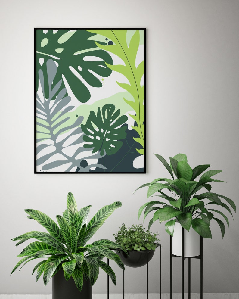 Tropical Leaves Poster Palm Leaf Wall Art Plant Home Decor Monstera Poster Botanical Art Jungle Leaves Art Green Wall Art image 3