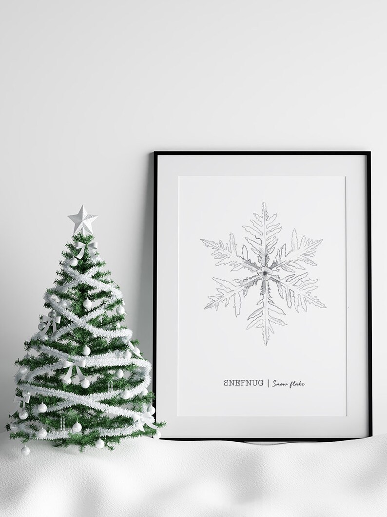 Snowflake Poster, Christmas Poster, Snowflake Art, Holiday Poster, Winter Poster, Snowflake Wall Decor, Minimalist Drawing, Nordic Poster image 5