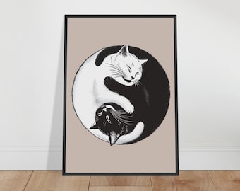 Ying Yang Cats, Scandi Poster, Beige Wall Art, Pet Poster, Cat Wall Art, Personal Decor, Minimalist Art, Modern Art