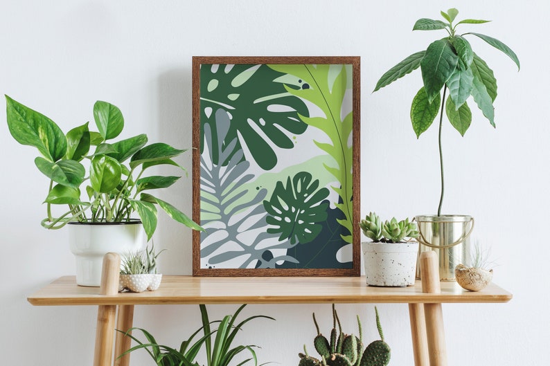 Tropical Leaves Poster Palm Leaf Wall Art Plant Home Decor Monstera Poster Botanical Art Jungle Leaves Art Green Wall Art image 1