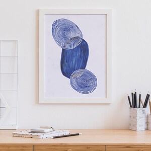 Abstracte Aquarel Poster Cirkels Print Nordic Decor Abstracte Poster Blauwe Vormen Poster Aquarel Kunst aan de muur Koningsblauwe Poster afbeelding 4