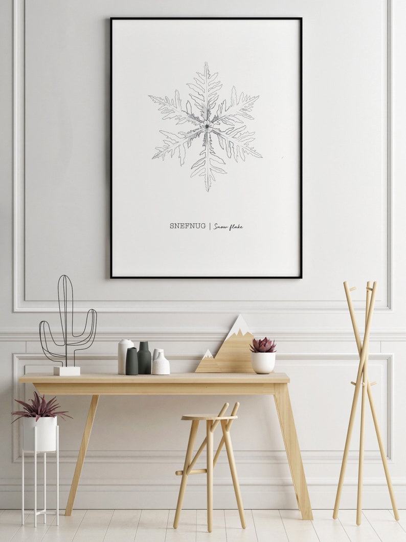 Snowflake Poster, Christmas Poster, Snowflake Art, Holiday Poster, Winter Poster, Snowflake Wall Decor, Minimalist Drawing, Nordic Poster image 4