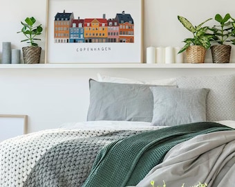 Copenhagen Print, Scandinavian Print, Illustration Print, Denmark, Travel Print, Architecture Print, Minimalist Print, Colorful Poster